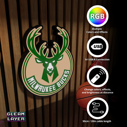 Milwaukee Bucks Led Light Box NBA Sports Bar Light Display Wall Sign
