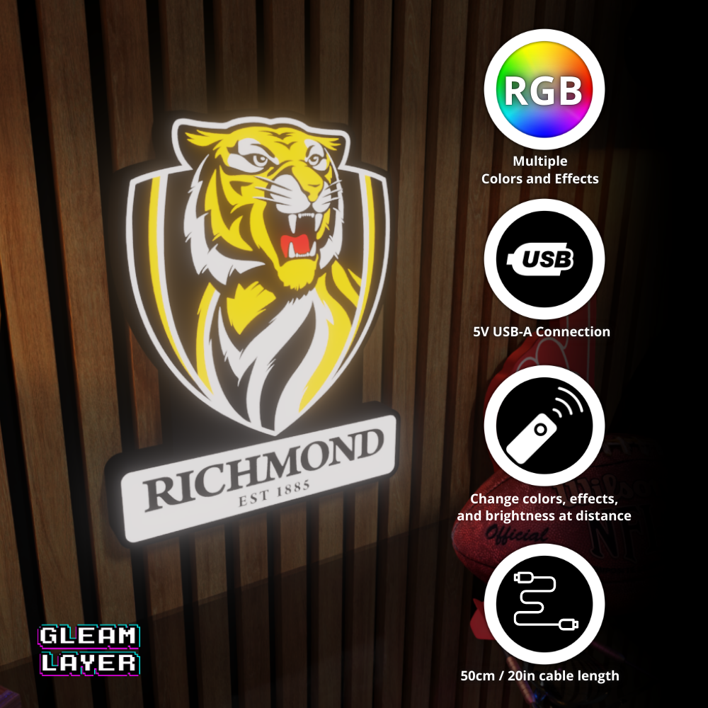 Richmond Tigers AFL Logo LED RGB Wall Display Light Sign
