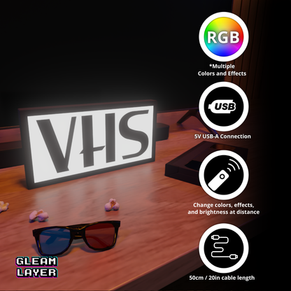 VHS Logo Video Home System Led Lightbox Rgb Light Sign