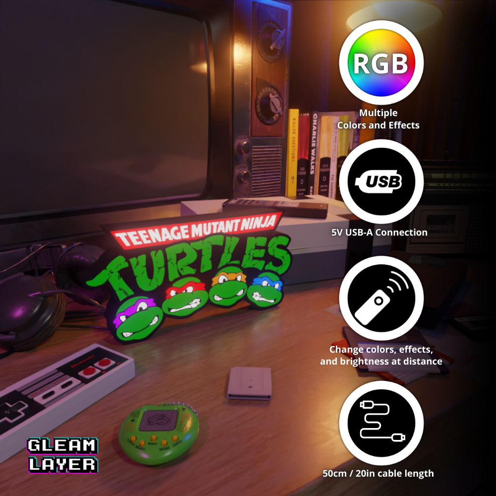 Teenage Mutant Ninja Turtles Led Light Sign with Leonardo, Donatello, Raphael and Michelangelo