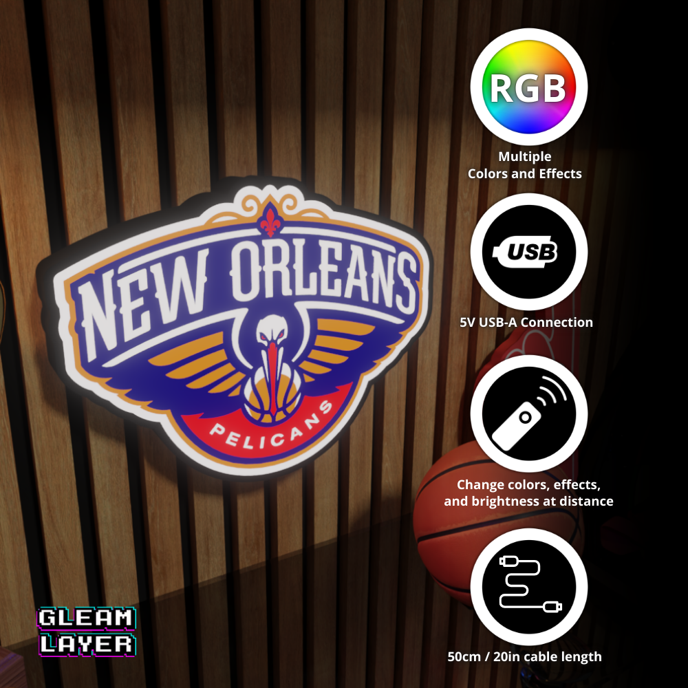 New Orleans Pelicans Led Light Box NBA Sports Bar Light Display Wall Sign