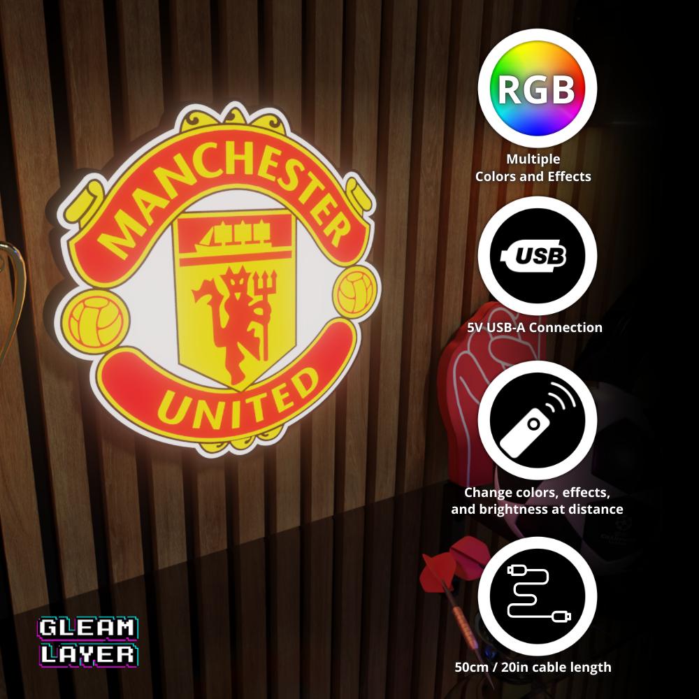 Manchester United FC Logo Led RGB Wall Display Light Sign