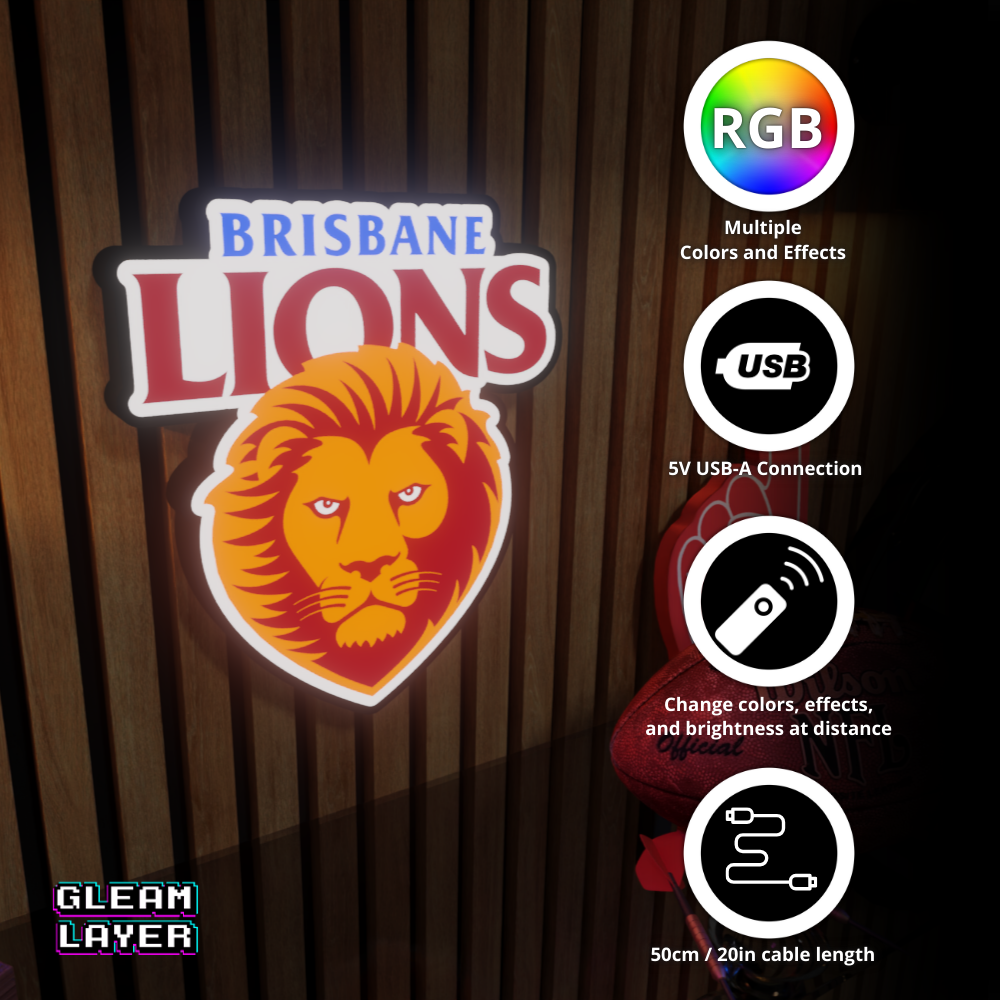 Brisbane Lions AFL Logo LED RGB Wall Display Light Sign
