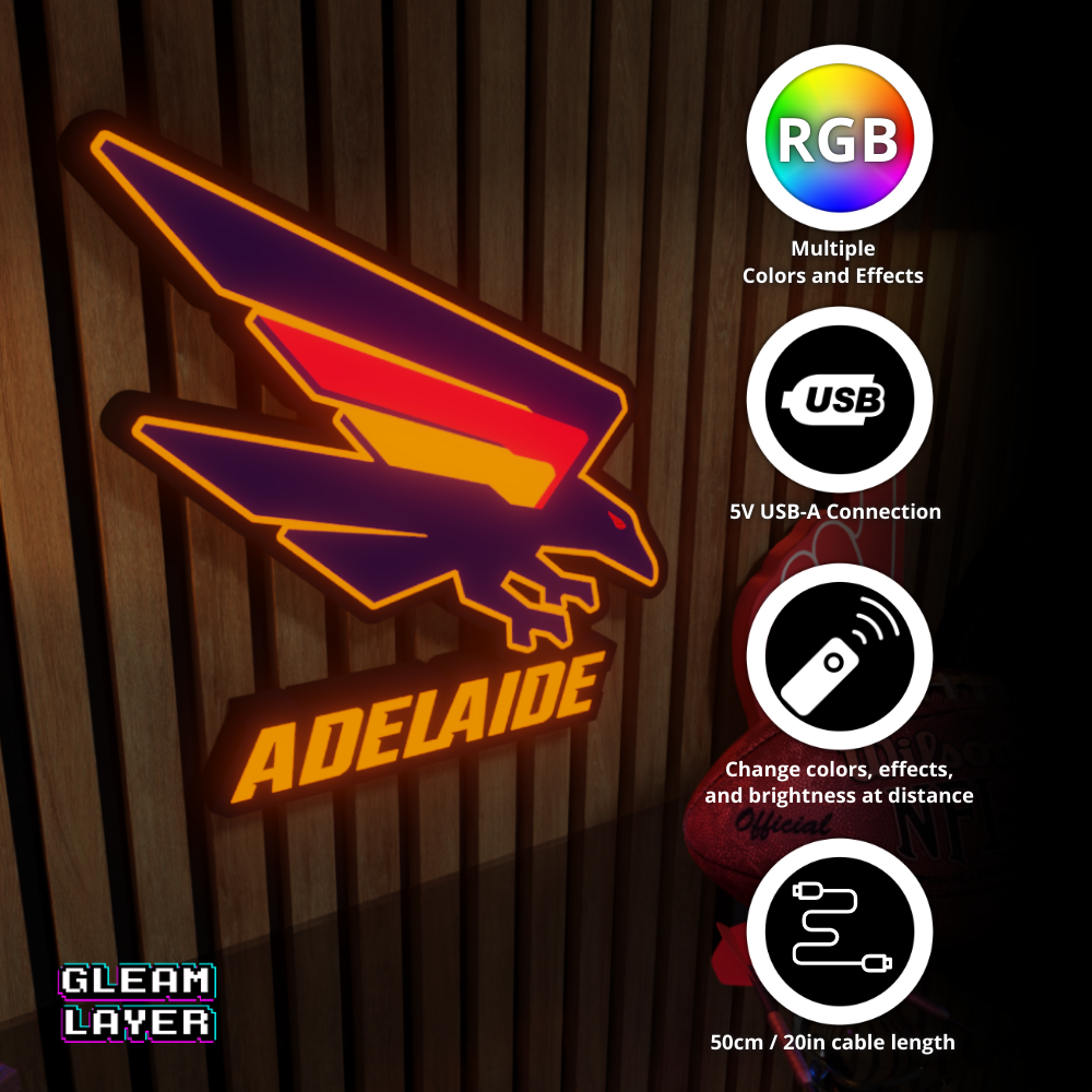 Adelaide Crows AFL Logo LED RGB Wall Display Light Sign