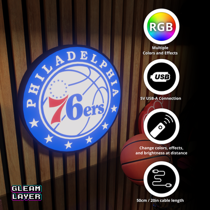 Philadelphia 76ers Led Light Box NBA Sports Bar Light Display Wall Sign