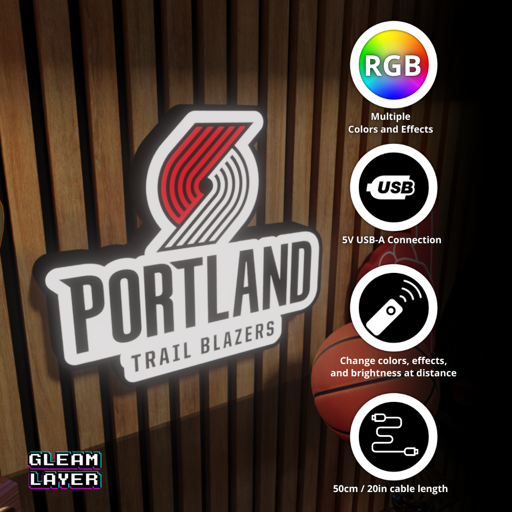 Portland Trail Blazers Led Light Box NBA Sports Bar Light Display Wall Sign