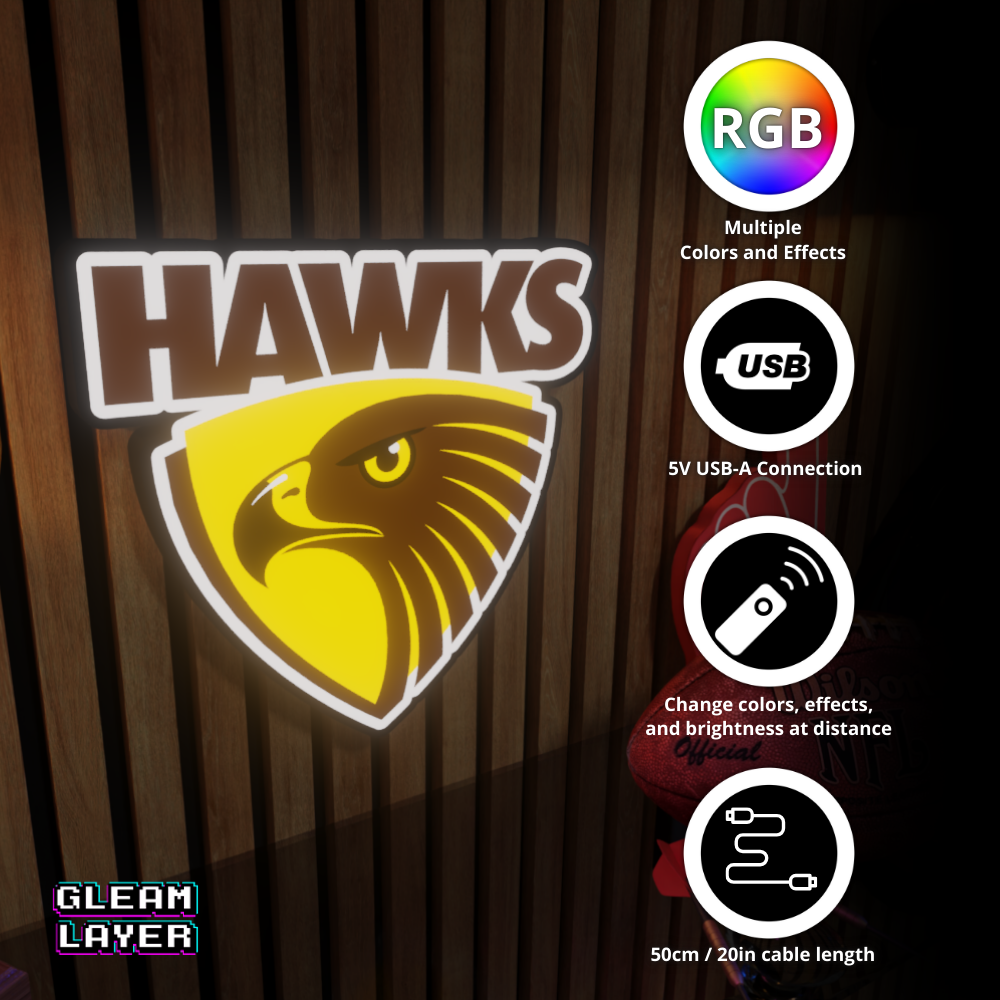 Hawthorn Hawks AFL Logo LED RGB Wall Display Light Sign