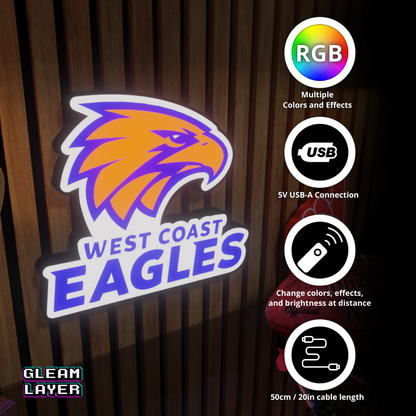 West Coast Eagles AFL Logo LED RGB Wall Display Light Sign