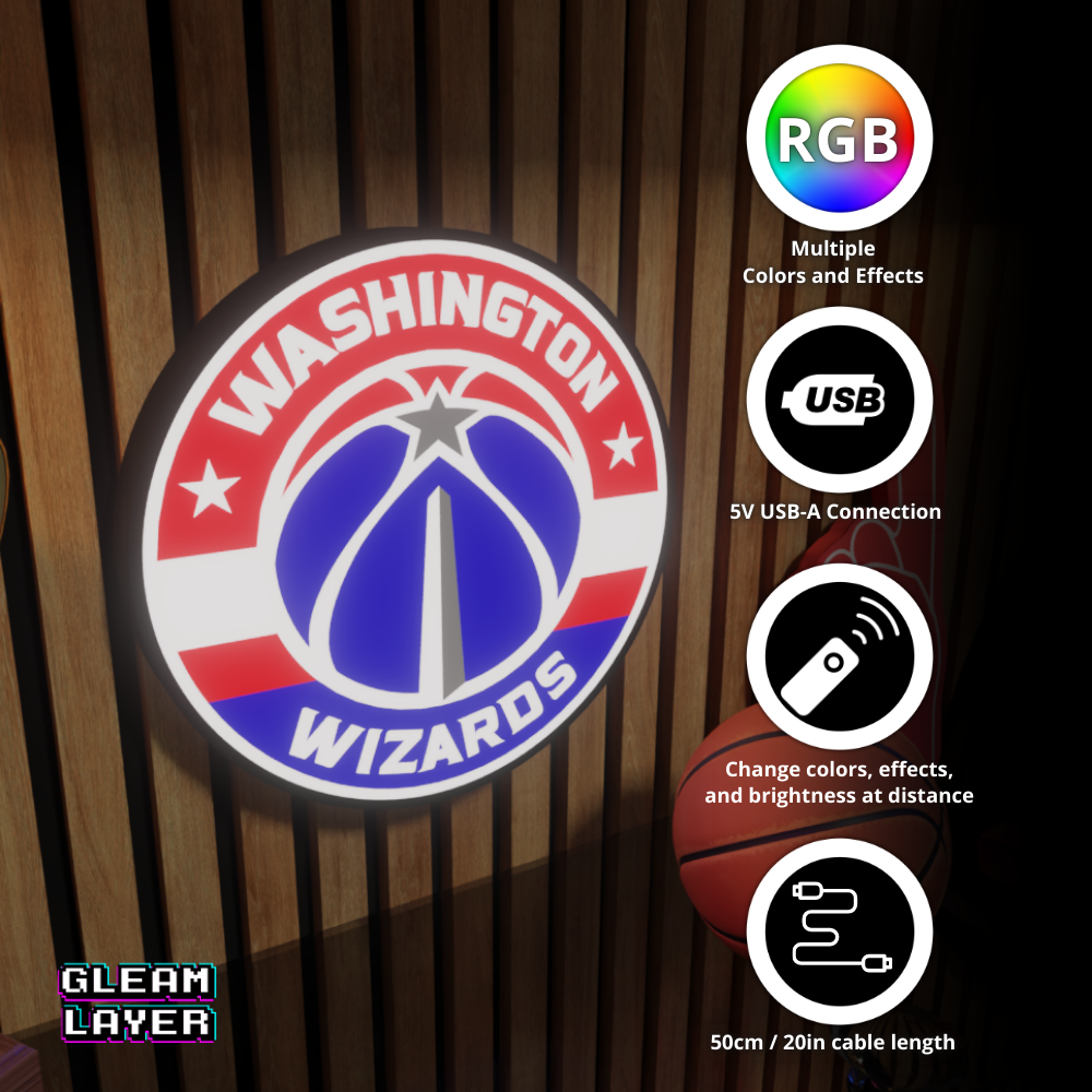 Washington Wizards Led Light Box NBA Sports Bar Light Display Wall Sign