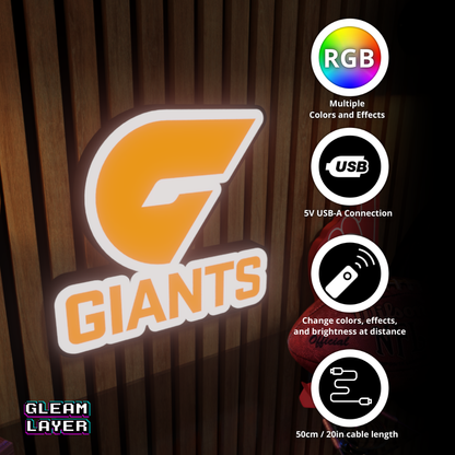 Greater Western Sydney GWS Giants AFL Logo LED RGB Wall Display Light Sign