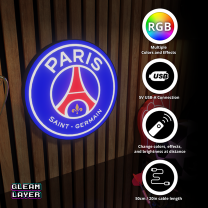 Paris Saint-Germain FC Logo Led RGB Wall Display Light Sign