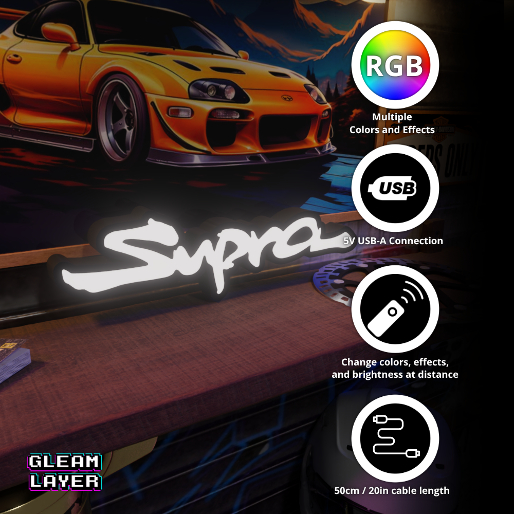 Toyota Supra Wall Mount Led Lightbox Rgb Light Sign