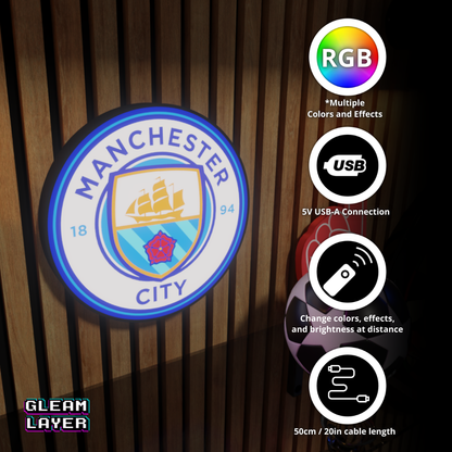 Manchester City FC Logo Led RGB Wall Display Light Sign