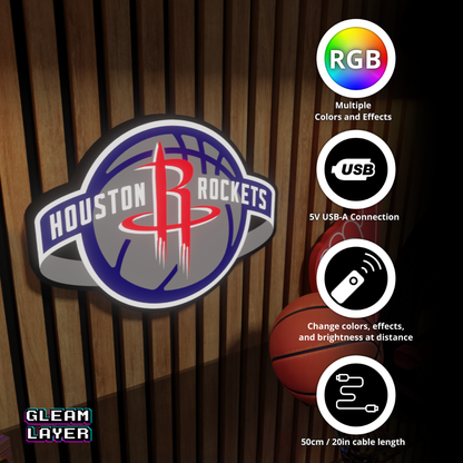 Houston Rockets Led Light Box NBA Sports Bar Light Display Wall Sign