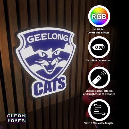 Geelong Cats AFL Logo LED RGB Wall Display Light Sign