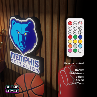 Memphis Grizzlies Led Light Box NBA Sports Bar Light Display Wall Sign