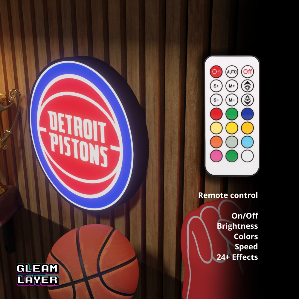 Detroit Pistons Led Light Box NBA Sports Bar Light Display Wall Sign