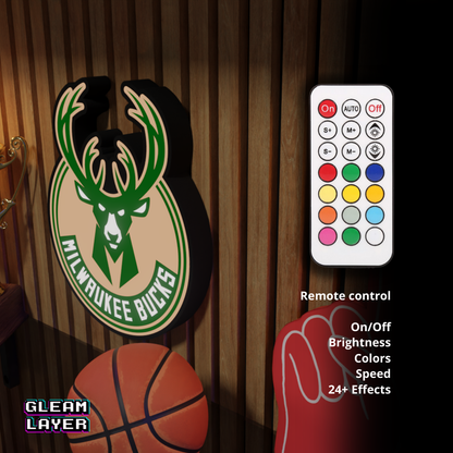 Milwaukee Bucks Led Light Box NBA Sports Bar Light Display Wall Sign