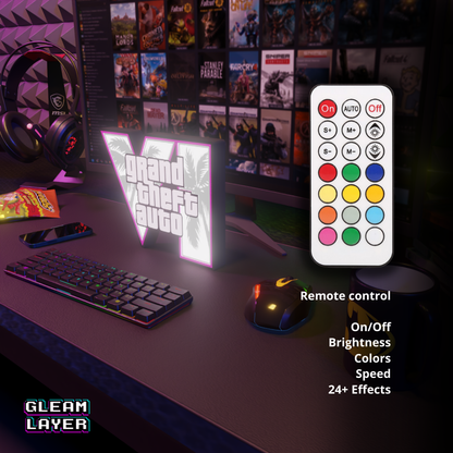 GTA VI Logo Grand Theft Auto 6 Led Gaming Light Sign