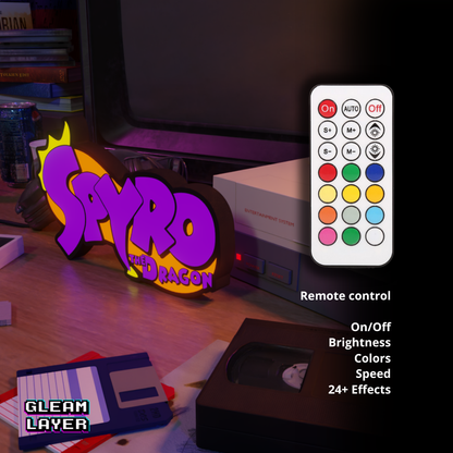 Spyro The Dragon Led Retro Logo Gaming Light Sign