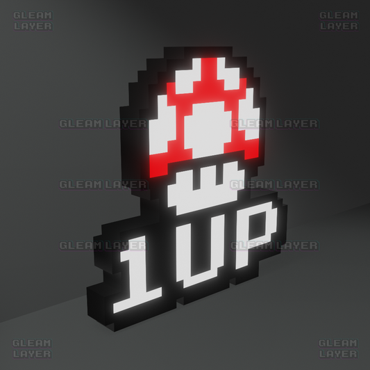 One Life Up Super Mario Mushroom Led Gaming Light Sign