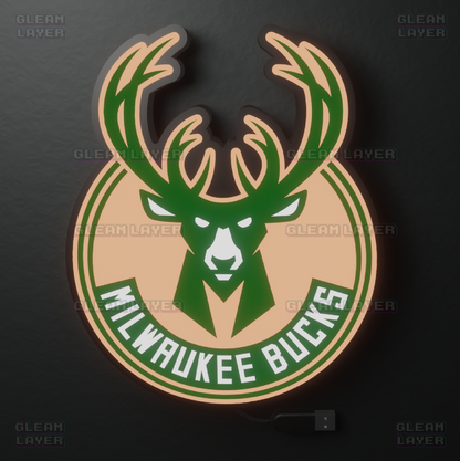 Milwaukee Bucks Led Light Box NBA Sports Bar Light Display Wall Sign