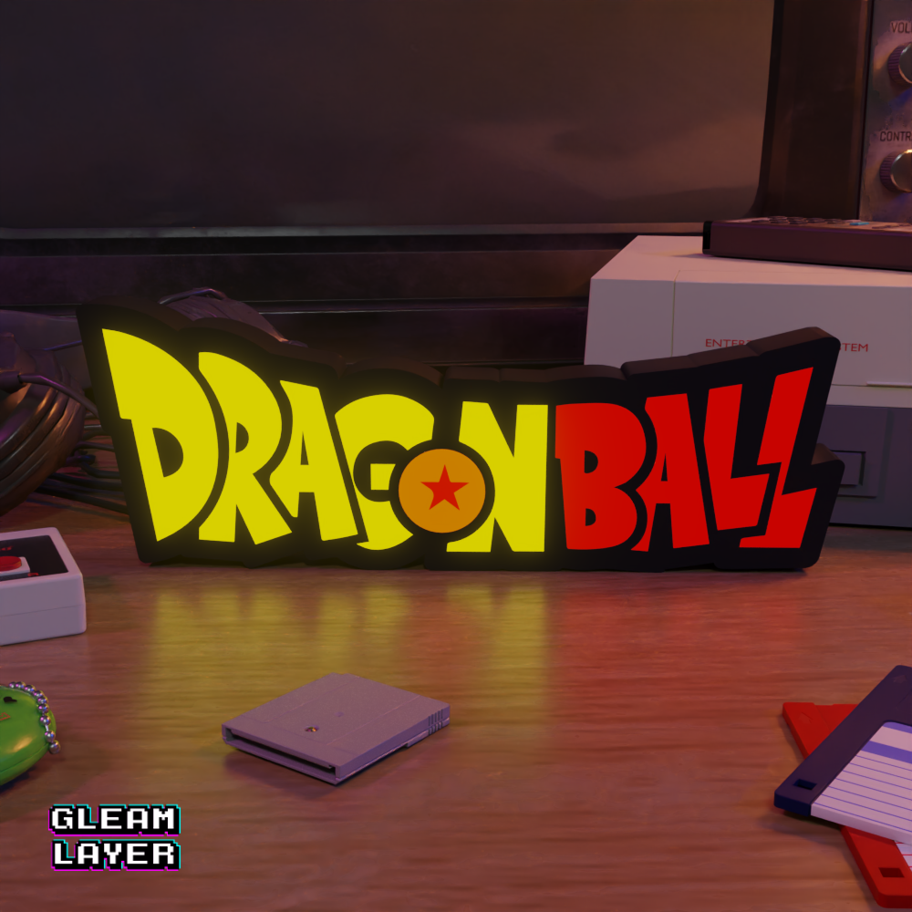 An illuminated Dragon Ball LED RGB light sign shown from the front, ideal for anime room decor and gaming setup lighting.