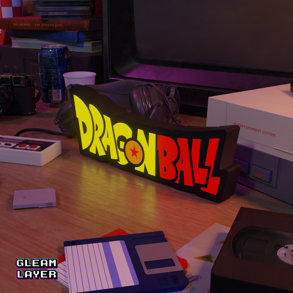 A right side perspective of the Dragon Ball LED RGB light sign showing depth and structure, designed for anime themed room decor.