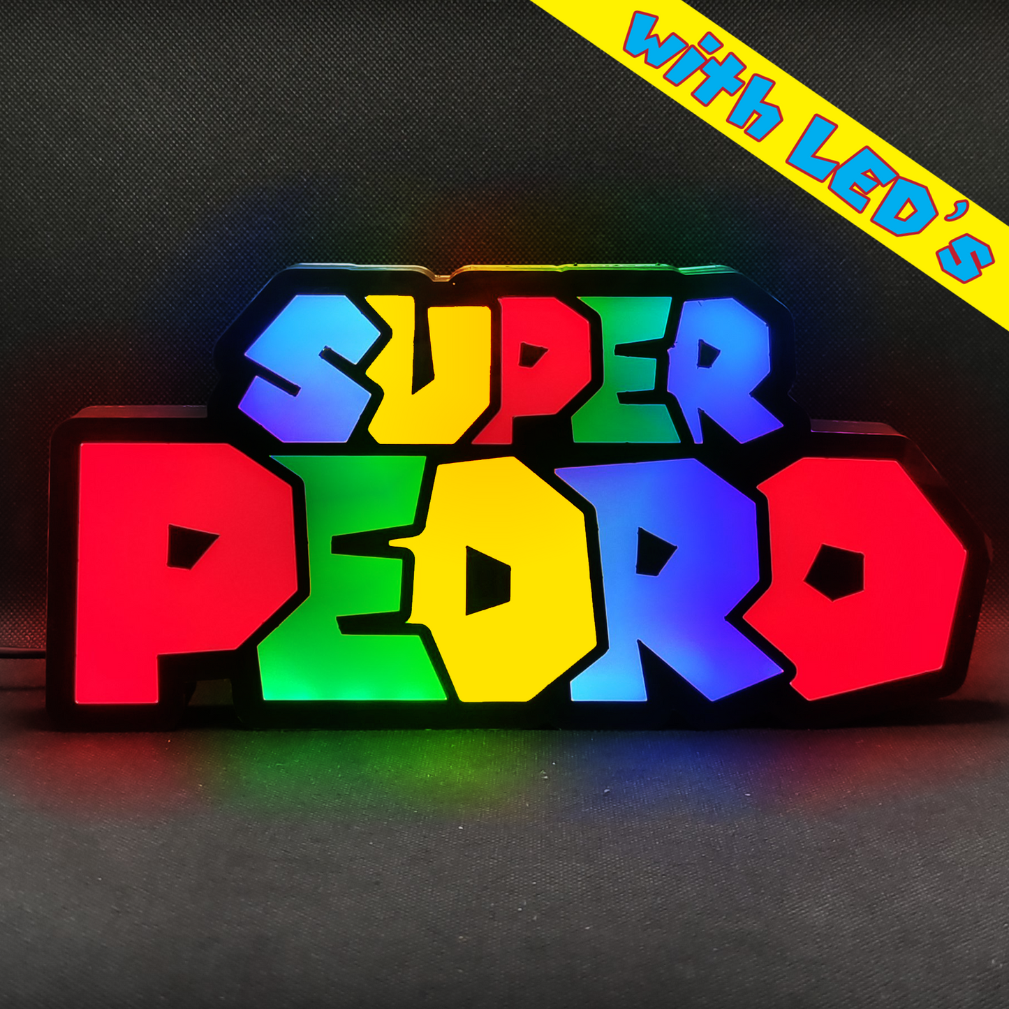 Nome personalizado estilo Super Mario - 2 nomes - Placa de caixa de luz LED