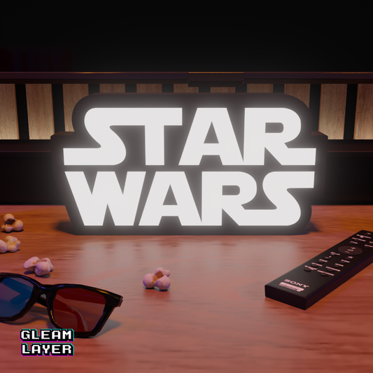 An illuminated Star Wars movie LED RGB light sign shown from the front, perfect for gaming setup and room decor.