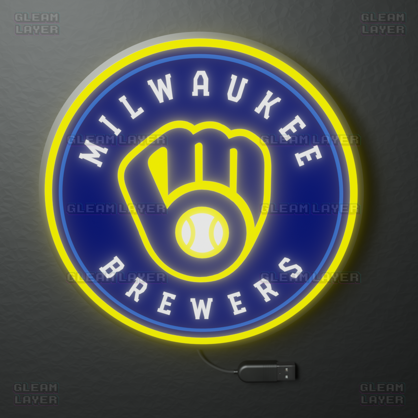 Milwaukee Brewers Led Light Box MLB Sports Bar Major League Baseball Wall Sign