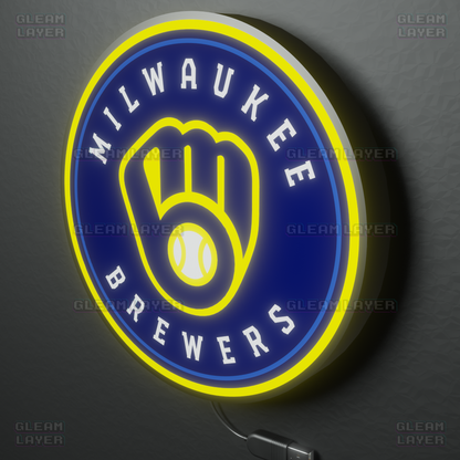 Milwaukee Brewers Led Light Box MLB Sports Bar Major League Baseball Wall Sign