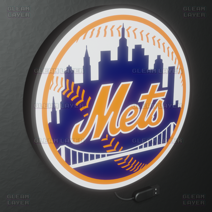 New York Mets Led Light Box MLB Sports Bar Major League Baseball Wall Sign